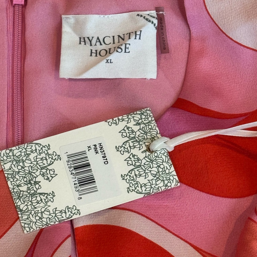 Hyacinth House Mitzi Mini Dress Pink Geo XL NWT Bell Sleeve - Picture 11 of 12